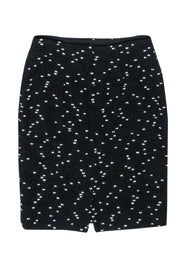 Current Boutique-Oscar de la Renta - Black Wool Blend Pencil Skirt w/ White Speckles Sz 4
