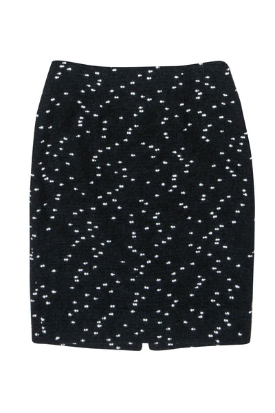 Current Boutique-Oscar de la Renta - Black Wool Blend Pencil Skirt w/ White Speckles Sz 4