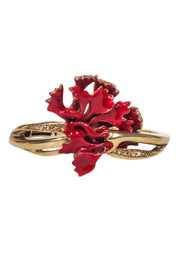 Current Boutique-Oscar de la Renta - Gold 10 Karat Plated w/ Red Resin Carnation Flower Bracelet