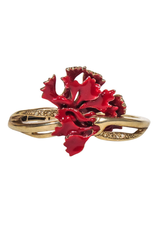 Current Boutique-Oscar de la Renta - Gold 10 Karat Plated w/ Red Resin Carnation Flower Bracelet