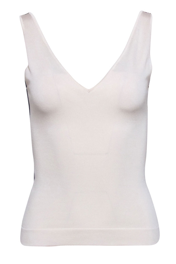 Current Boutique-Oscar de la Renta - Ivory & Navy Contrast Tank Top Sz S