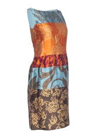 Current Boutique-Oscar de la Renta - Orange, Blue, & Brown Multicolor Patchwork Sleeveless Dress Sz 6