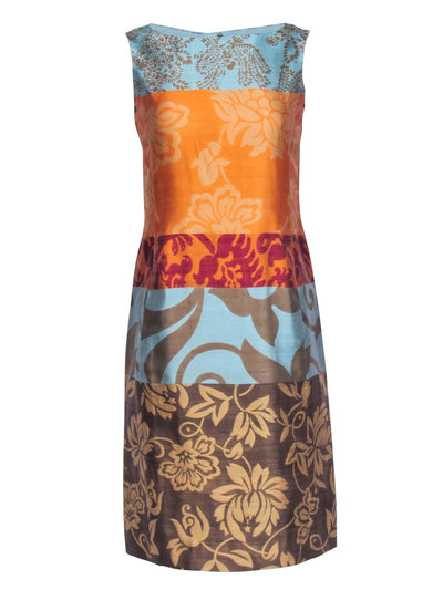 Current Boutique-Oscar de la Renta - Orange, Blue, & Brown Multicolor Patchwork Sleeveless Dress Sz 6