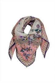 Current Boutique-Oscar de la Renta - Pink & Multi Color Floral Print Silk Scarf