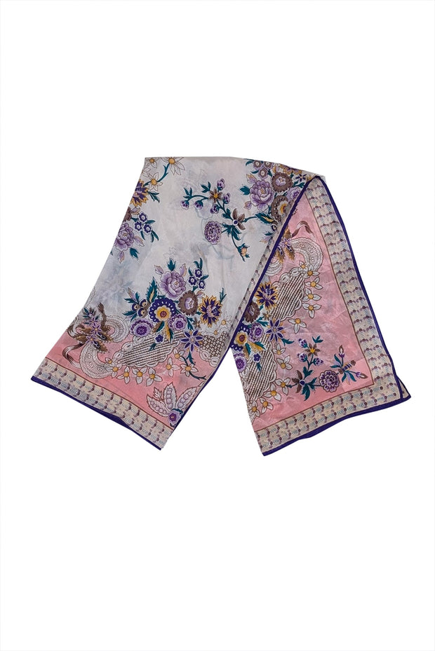 Current Boutique-Oscar de la Renta - Pink & Multi Color Floral Print Silk Scarf