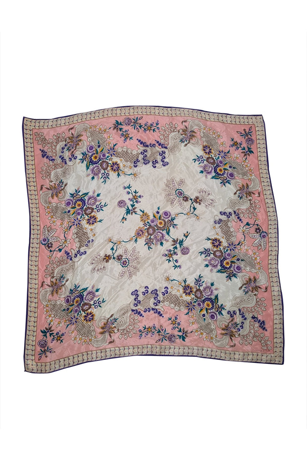 Current Boutique-Oscar de la Renta - Pink & Multi Color Floral Print Silk Scarf