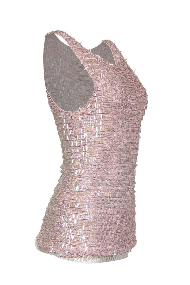 Current Boutique-Oscar de la Renta - Pink Sequin Sleeveless Tank Sz S