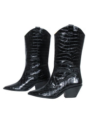 Current Boutique-& Other Stories - Black Croc Embossed Leather Cowboy Boots Sz 9.5