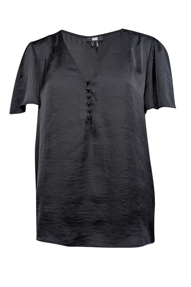 Current Boutique-Paige - Black Satin Short Sleeve Blouse Sz M