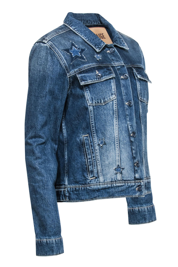 Current Boutique-Paige - Blue Denim Jacket w/ Star Patches Sz L