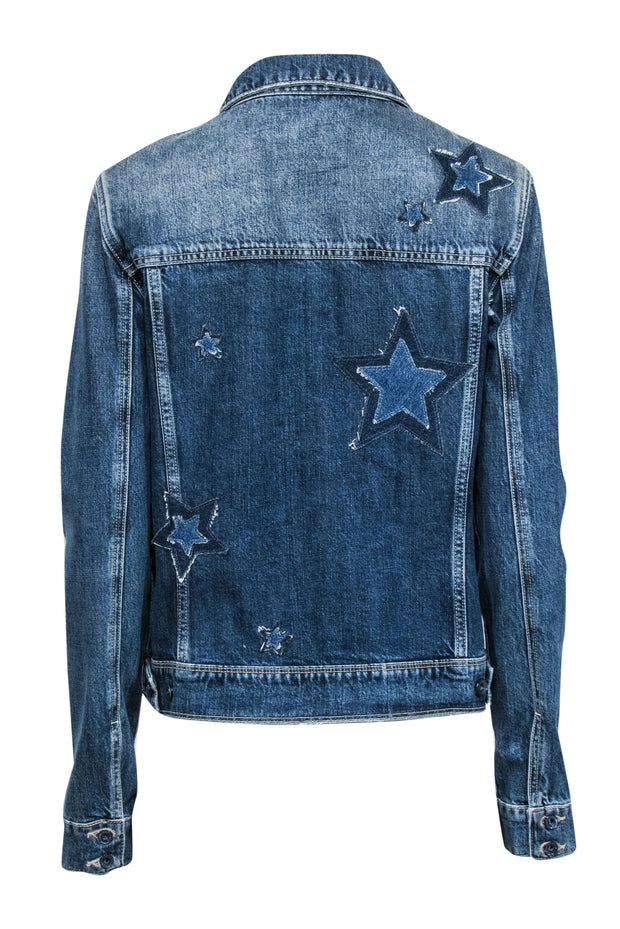 Current Boutique-Paige - Blue Denim Jacket w/ Star Patches Sz L