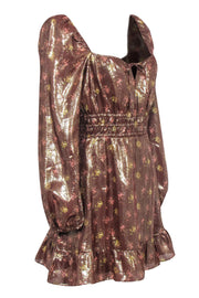 Current Boutique-Paige - Copper Rose Gold Floral Print Smocked Waist Dress Sz M