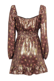 Current Boutique-Paige - Copper Rose Gold Floral Print Smocked Waist Dress Sz M