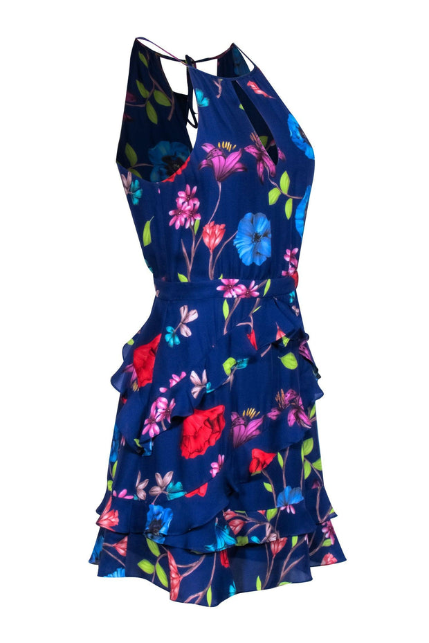 Current Boutique-Parker - Blue Multi-Color Floral Print Dress w/ Tiered Ruffles Sz 2