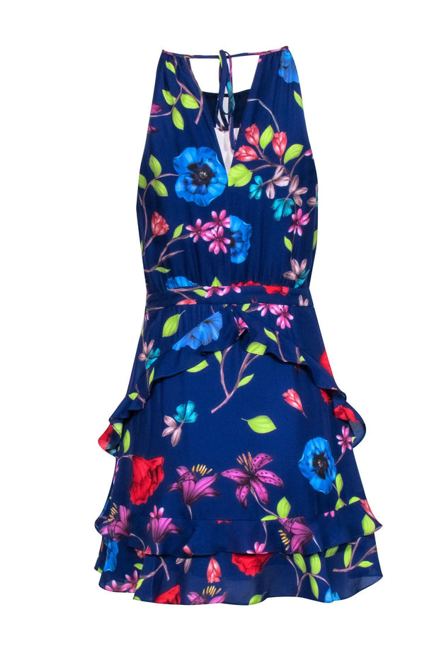 Current Boutique-Parker - Blue Multi-Color Floral Print Dress w/ Tiered Ruffles Sz 2