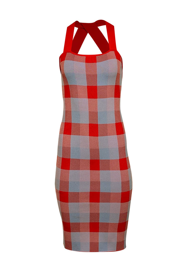 Current Boutique-Parker - Blue & Red Checkered Knot Sleeveless Dress Sz M