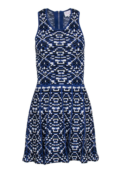 Current Boutique-Parker - Blue & White Abstract Geometric Pattern Mini Dress Sz S
