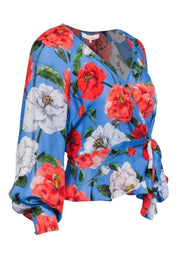 Current Boutique-Parker - Blue w/ Red & White Floral Print Wrap Blouse Sz S