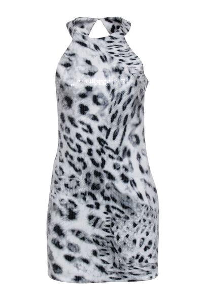 Current Boutique-Parker - Grey & White Leopard Print Sequin Sleeveless Dress Sz M