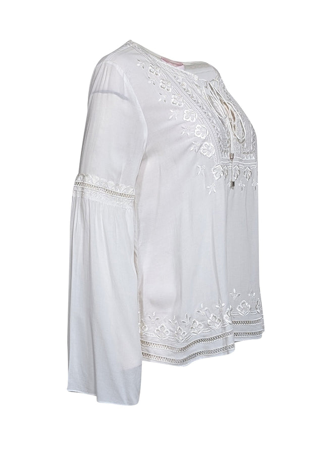 Current Boutique-Parker - Ivory Embroidered V-Neck Blouse Sz M