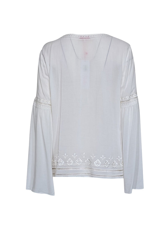 Current Boutique-Parker - Ivory Embroidered V-Neck Blouse Sz M