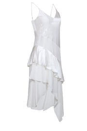 Current Boutique-Parker - Ivory Silk Sleeveless High Low Ruffle Trim Dress Sz 0
