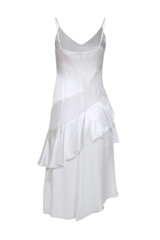 Current Boutique-Parker - Ivory Silk Sleeveless High Low Ruffle Trim Dress Sz 0
