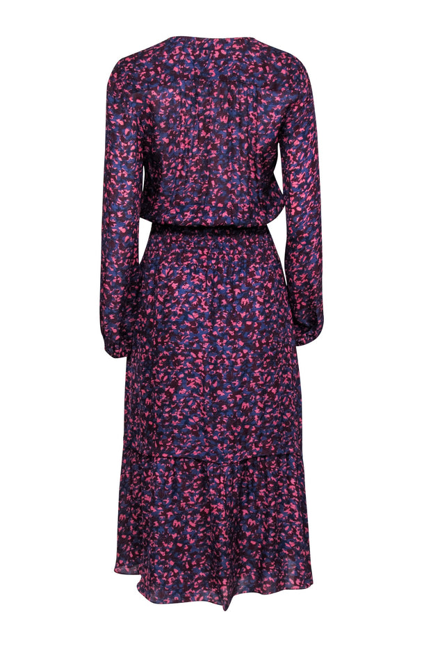 Current Boutique-Parker - Navy, Maroon & Pink Print High-Low "Elizabeth" Dress Sz XS