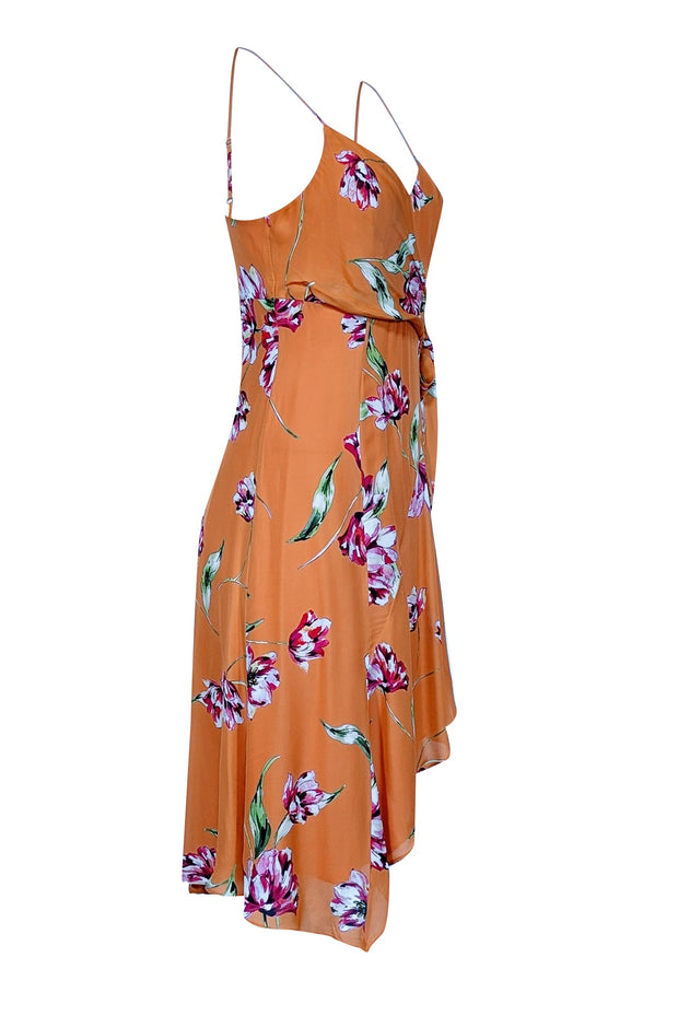 Current Boutique-Parker - Orange w/ Pink & Green Floral Print Asymmetrical Dress Sz 4