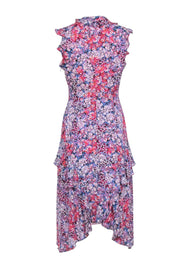 Current Boutique-Parker - Pink & Blue w/ Multi Color Floral Print Wrap Bodice Dress Sz 2