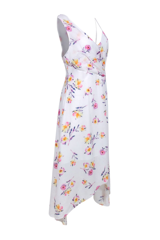 Current Boutique-Parker - White Floral Print Asymmetric Slip Dress Sz S