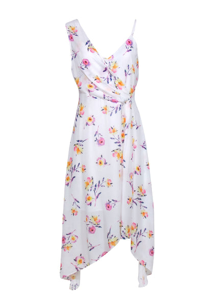 Current Boutique-Parker - White Floral Print Asymmetric Slip Dress Sz S