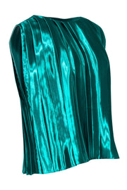 Current Boutique-Partow - Green Hammered Satin Pleated Top Sz 4