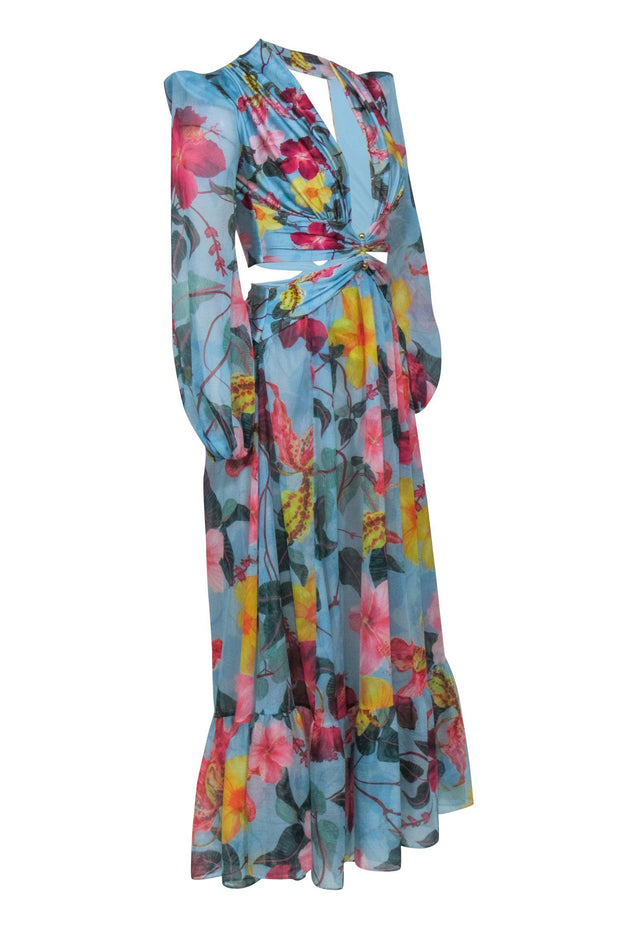 Current Boutique-Patbo - Blue w/ Multi Color Hibiscus Floral Maxi Dress in "Celeste" Sz S