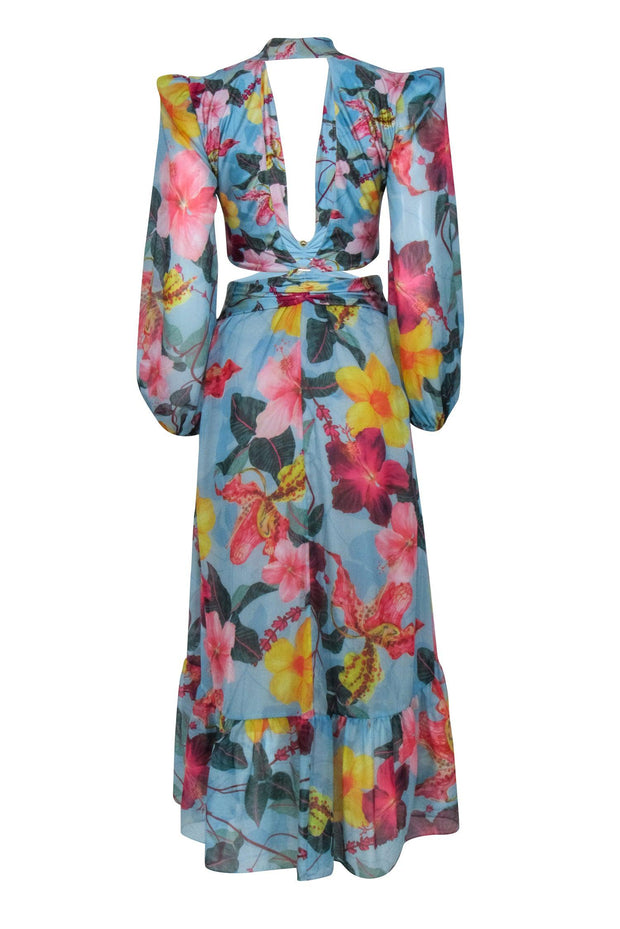 Current Boutique-Patbo - Blue w/ Multi Color Hibiscus Floral Maxi Dress in "Celeste" Sz S