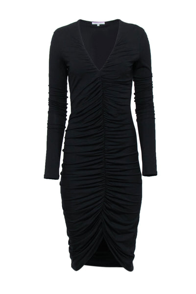 Current Boutique-Patrizia Pepe - Black V-Neckline Middle Ruched Dress Sz 2