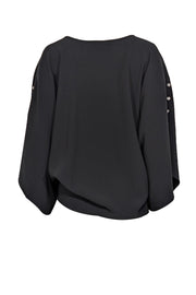 Current Boutique-Paule Ka - Black 'Kimono' Long Sleeve w/ Jewel Detail Top Sz 6