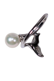 Current Boutique-Pearl Factory - White Plumb Gold Ring w/ Center Pearl & Teal Mermaid Tale Sz 6