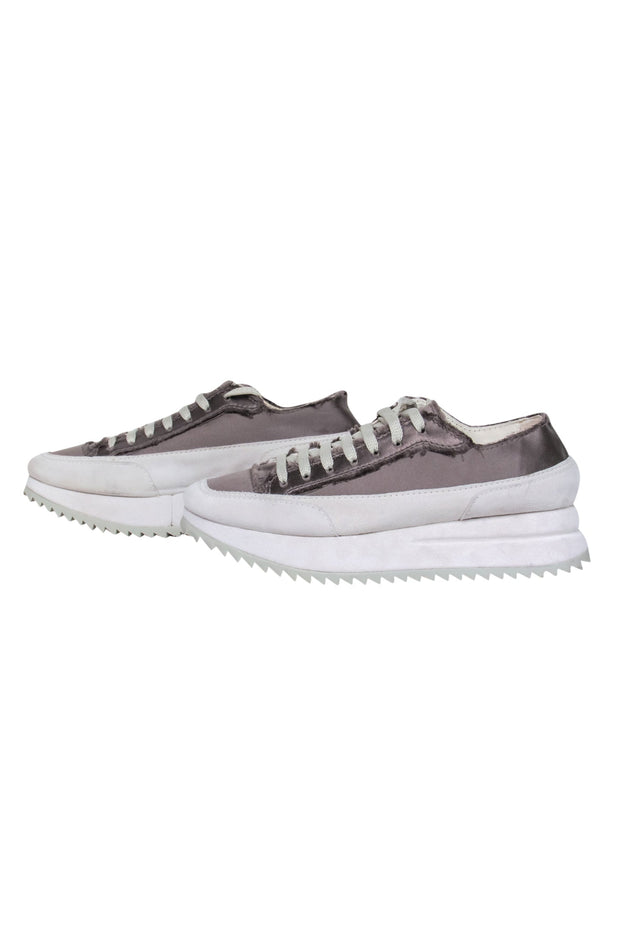 Current Boutique-Pedro Garcia - Grey Satin w/ Cream Platform Sneaker Sz 6.5