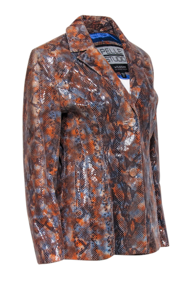 Current Boutique-Pelle Studio - Orange, Blue, & Black Snakeskin Embossed Leather Jacket Sz M