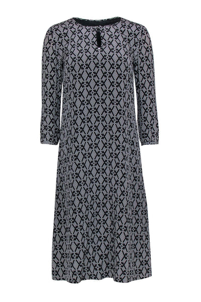 Current Boutique-Pendleton - Black & White Silk Long Sleeve Shift Dress Sz 2