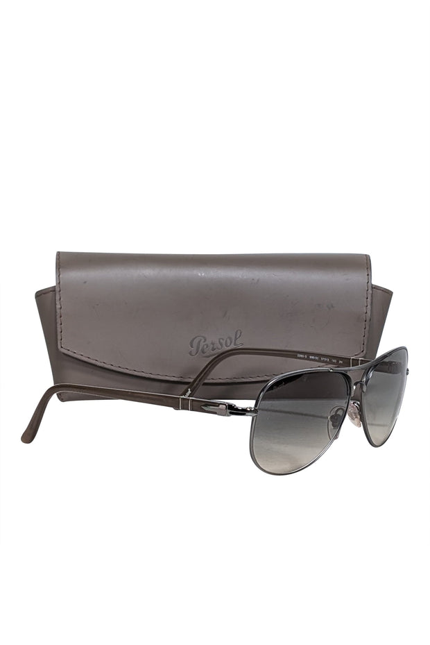 Current Boutique-Persol - Grey Gunmetal Aviator Sunglasses