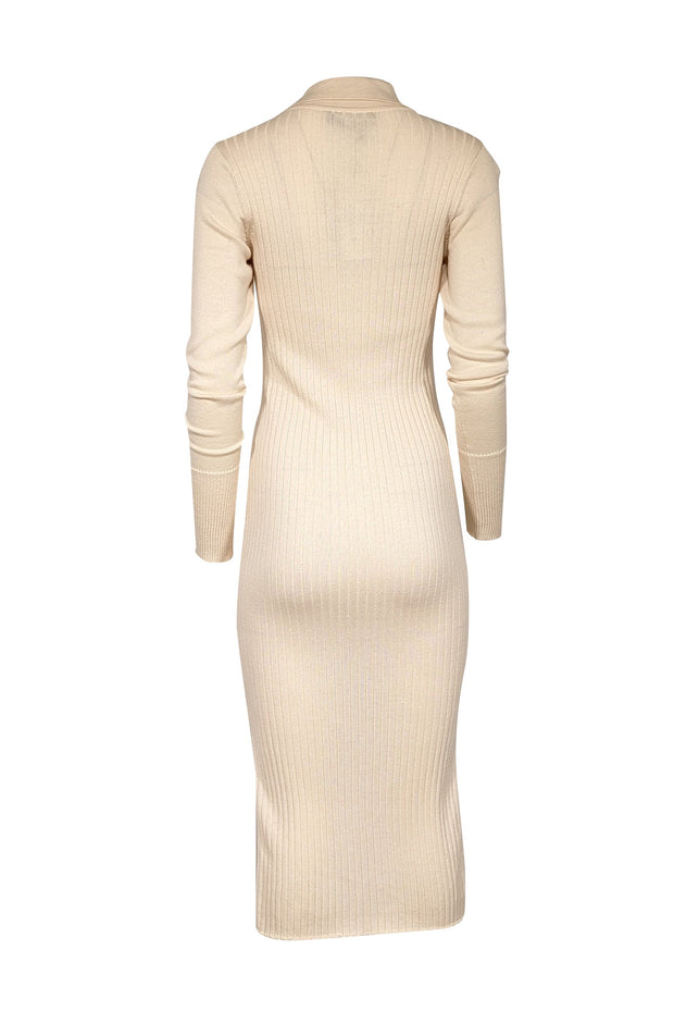 Current Boutique-Peruvian Connection - Cream Ribbed Pima Cotton Button Front Knit Dress Sz XS