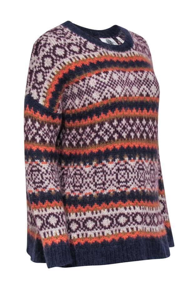 Current Boutique-Peruvian Connection - Purple & Orange Alpaca Wool Blend Knit Sweater Sz M