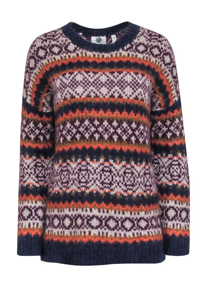 Current Boutique-Peruvian Connection - Purple & Orange Alpaca Wool Blend Knit Sweater Sz M