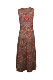 Current Boutique-Peruvian Connection - Rust Red, Blue, & Beige Abstract Print Jersey Dress Sz M