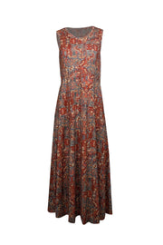 Current Boutique-Peruvian Connection - Rust Red, Blue, & Beige Abstract Print Jersey Dress Sz M