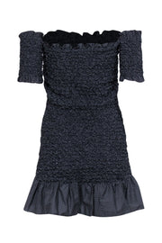 Current Boutique-Petersyn - Black Polka Dot Smocked Off The Shoulder Mini Dress Sz M