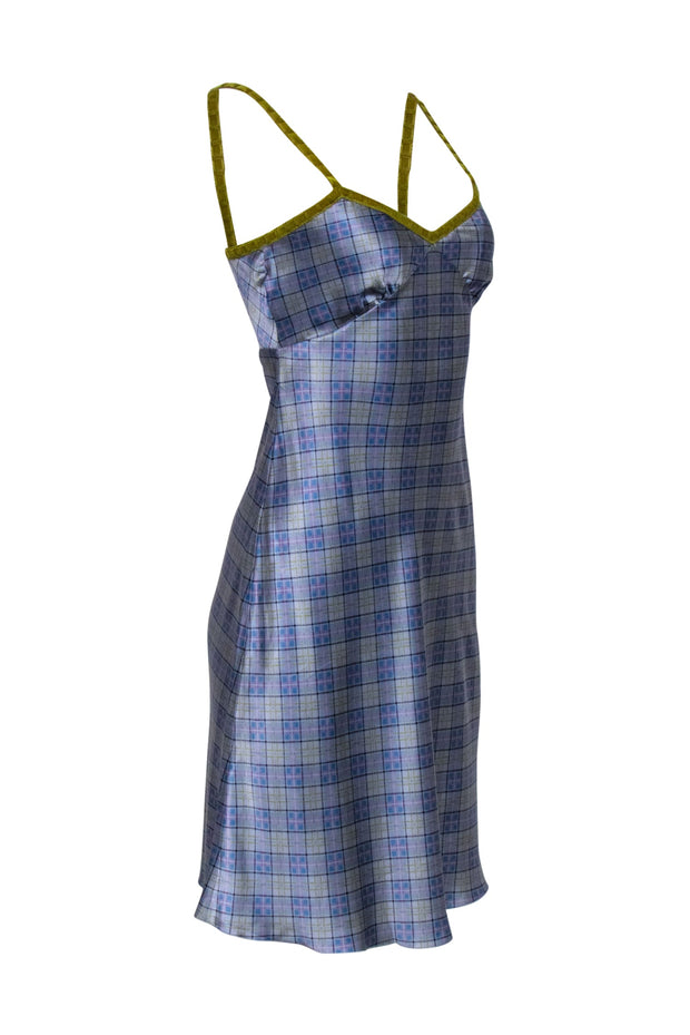 Current Boutique-Philosophy di Alberta Ferretti - Blue, Pink, & Chartreuse Plaid Print Silk Dress Sz 4