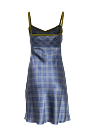 Current Boutique-Philosophy di Alberta Ferretti - Blue, Pink, & Chartreuse Plaid Print Silk Dress Sz 4